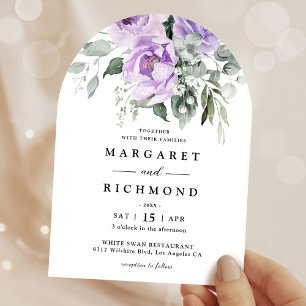 Invitation Mariage avec Arche Florale Rustique Violet Poussié