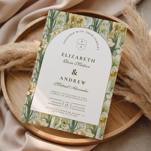 Invitation Mariage avec Arche Florale Vert Sauge