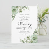 Invitation Mariage avec Arche Florale Vert Sauge (Debout devant)