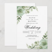 Invitation Mariage avec Arche Florale Vert Sauge (Devant / Derrière)