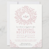 Invitation Mariage avec art de monogramme de feuille rose blu (Devant)