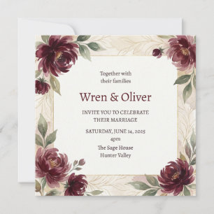Invitation Mariage avec Bordure de Rose Bourguignonne