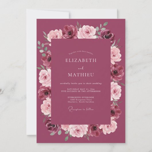 Invitation Mariage avec Bordure Florale Bourguignonne (Devant)