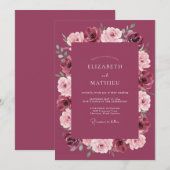 Invitation Mariage avec Bordure Florale Bourguignonne (Devant / Derrière)