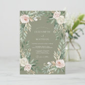 Invitation Mariage avec bordure florale sauge (Debout devant)