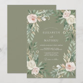 Invitation Mariage avec bordure florale sauge (Devant / Derrière)