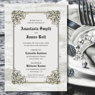 Invitation Mariage avec cadre en bois rustique sculpté détail