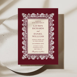 Invitation Mariage avec Cadre en Dentelle de Bourgogne