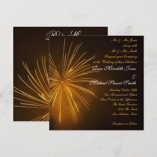 Invitation Mariage avec célébration de feux d'artifice (Devant / Derrière)