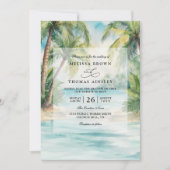 Invitation Mariage avec code QR à Paradise Palms Tropical Bea (Devant)
