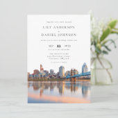 Invitation Mariage avec code QR aquarelle de la skyline de Ci (Debout devant)