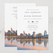 Invitation Mariage avec code QR aquarelle de la skyline de Ci (Devant / Derrière)