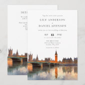 Invitation Mariage avec code QR aquarelle de la skyline de Lo (Devant / Derrière)