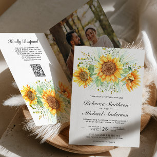 Invitation Mariage avec code QR Collage photo de tournesols r