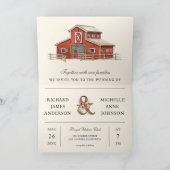 Invitation Mariage avec code QR de grange rouge rustique à la (Intérieur)