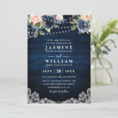 Invitation Mariage avec code QR de guirlande lumineuse rustiq (Debout devant)