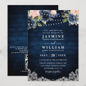 Invitation Mariage avec code QR de guirlande lumineuse rustiq (Devant / Derrière)