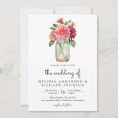 Invitation Mariage avec code QR de jar Mason floral de Dahlia (Devant)