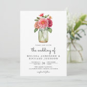 Invitation Mariage avec code QR de jar Mason floral de Dahlia (Debout devant)