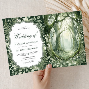 Invitation Mariage avec code QR de la forêt enchantée à l'aqu