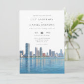 Invitation Mariage avec code QR de la skyline de Miami aquare (Debout devant)