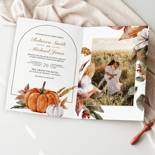 Invitation Mariage avec code QR de photo de citrouille Bohème