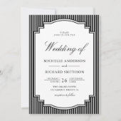 Invitation Mariage avec code QR de photo rayée noir et blanc (Devant)