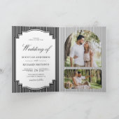 Invitation Mariage avec code QR de photo rayée noir et blanc (Intérieur)