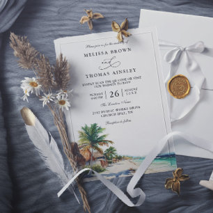 Invitation Mariage avec code QR de plage Cancun Mexique aquar