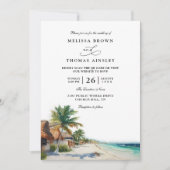 Invitation Mariage avec code QR de plage Cancun Mexique aquar (Devant)