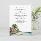 Invitation Mariage avec code QR de plage Cancun Mexique aquar (Debout devant)
