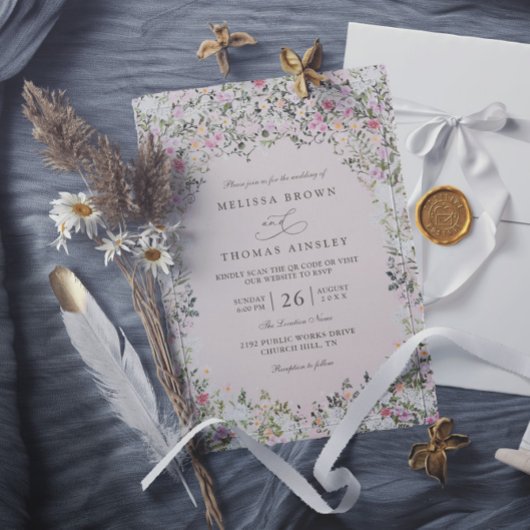 Invitation Mariage avec Code QR de Portail de Jardin à l'Aqua