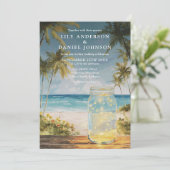 Invitation Mariage avec code QR de pot Mason de plage à l'aqu (Debout devant)