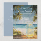 Invitation Mariage avec code QR de pot Mason de plage à l'aqu (Devant / Derrière)