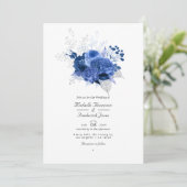 Invitation Mariage avec code QR de réponse florale bleu royal (Debout devant)