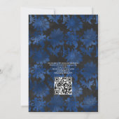 Invitation Mariage avec code QR de réponse florale bleu royal (Dos)