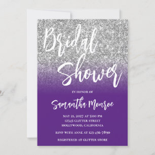 Invitation Mariage avec code QR dégradé violet paillettes arg