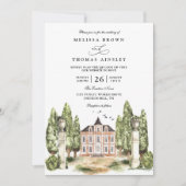 Invitation Mariage avec code QR du manoir anglais à l'aquarel (Devant)