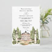 Invitation Mariage avec code QR du manoir anglais à l'aquarel (Debout devant)
