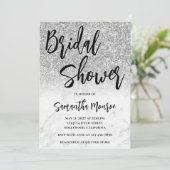Invitation Mariage avec code QR en Glitter Argent et Marbre (Debout devant)