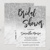 Invitation Mariage avec code QR en Glitter Argent et Marbre (Devant / Derrière)