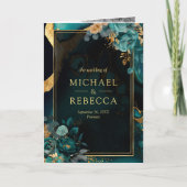 Invitation Mariage avec code QR en marbre floral or sarcelle (Devant)