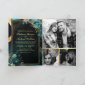 Invitation Mariage avec code QR en marbre floral or sarcelle (Intérieur)