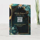 Invitation Mariage avec code QR en marbre floral or sarcelle (Dos)