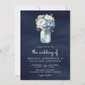 Invitation Mariage avec code QR en pot Mason de pivoine bleu  (Devant)