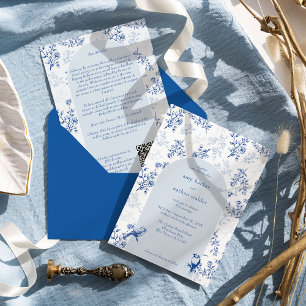 Invitation Mariage avec code QR et détails floraux bleus de s