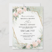 Invitation Mariage avec Code QR Fleurs de Greenery Rose Pâle (Devant)