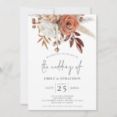 Invitation Mariage avec code QR Fleurs de Terracotta Rustique (Devant)