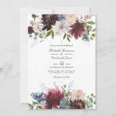 Invitation Mariage avec code QR floral bordeaux, marine et ro (Devant)