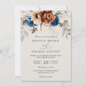Invitation Mariage avec Code QR Herbe de Pampas Bleu Marine T (Devant)